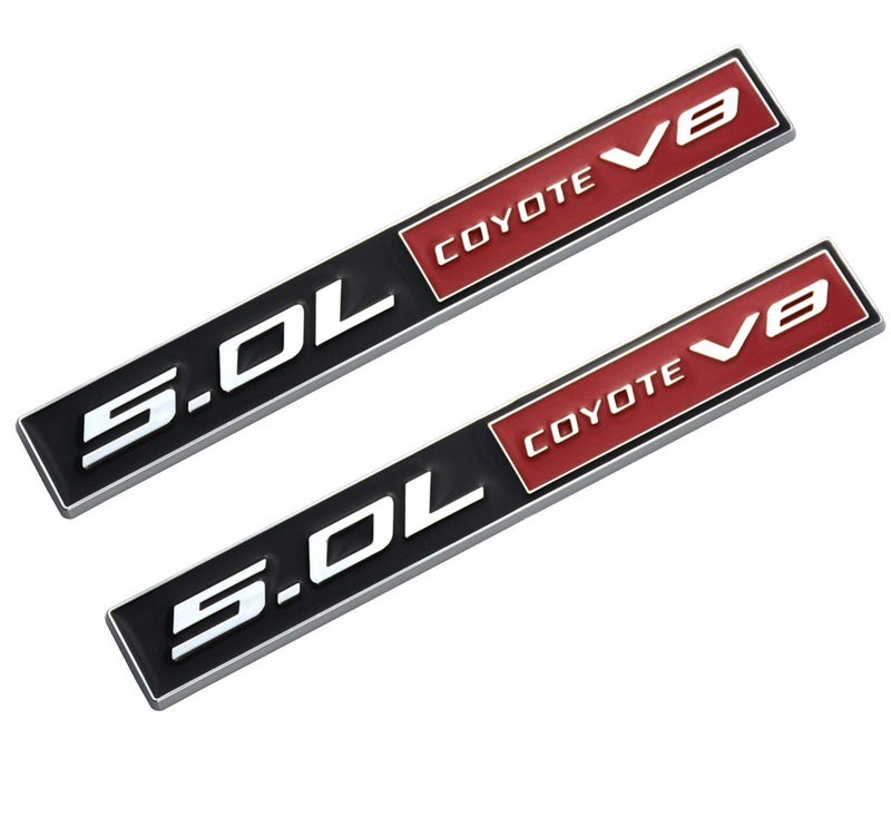 EmbRoom 2pcs 5.0L Coyote V8 Emblems, 3D Trim Fender Hook Trunk Badge Decals Stickers Replacement for Mustang & F150(Chrome Red Black) - Image 1
